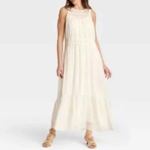 A New Day Cream Chiffon Maxi Dress Flowy Lightweight Spring Summer